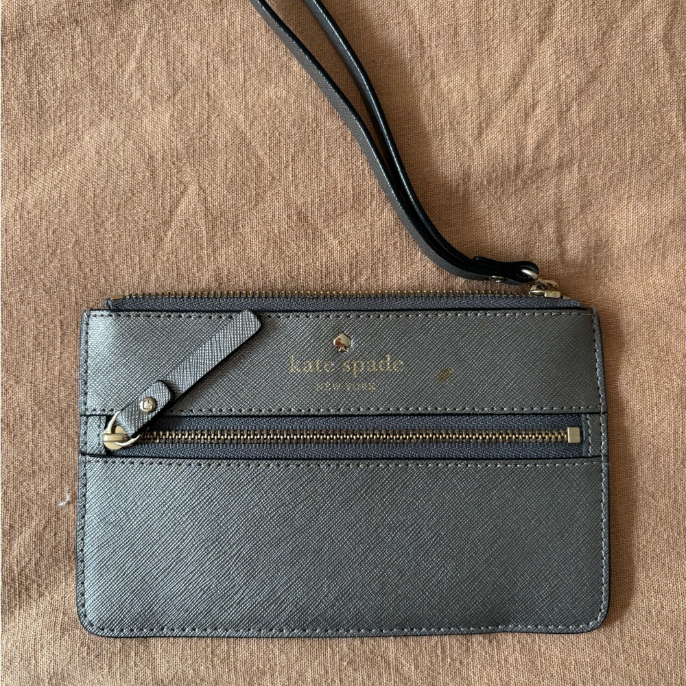Kate Spade Charcoal Wristlet with Gold Accents